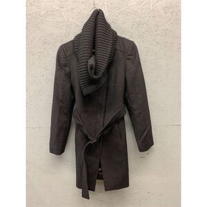 Bossini Coat Women’s 10‎ Black Wool Blend Wrap Belt Ribbed Shawl Collar